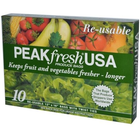 PEAKfresh USA, Sacos para Hortifrúti, reutilizáveis, 10 - 12 "x 16", com amarrilhos