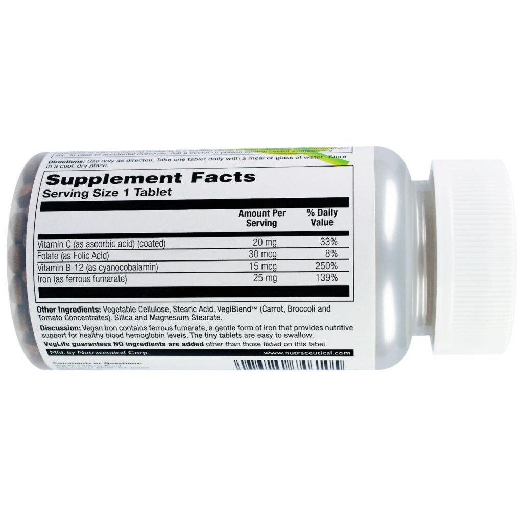 VegLife, Ferro Vegano, 25mg, 100 comprimidos - Imagem 2