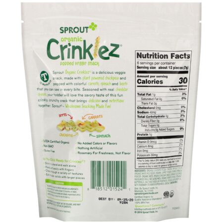 Sprout Organic, Crinklez, Popped Veggie Snack, Espinafre com Queijo, 1,48 oz (42 g) - Image 2