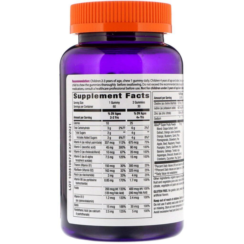 Nature's Way, Alive! Super Fruits Complete Multi, Kids, Pomegranate Cherry Flavor, 60 Gummies - Imagem 3