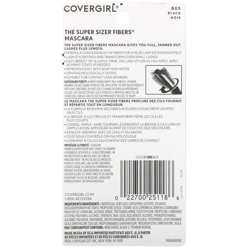 Covergirl, The Super Sizer Fibers, Mascara, 805 Black, .4 oz (12 ml) - Imagem 3