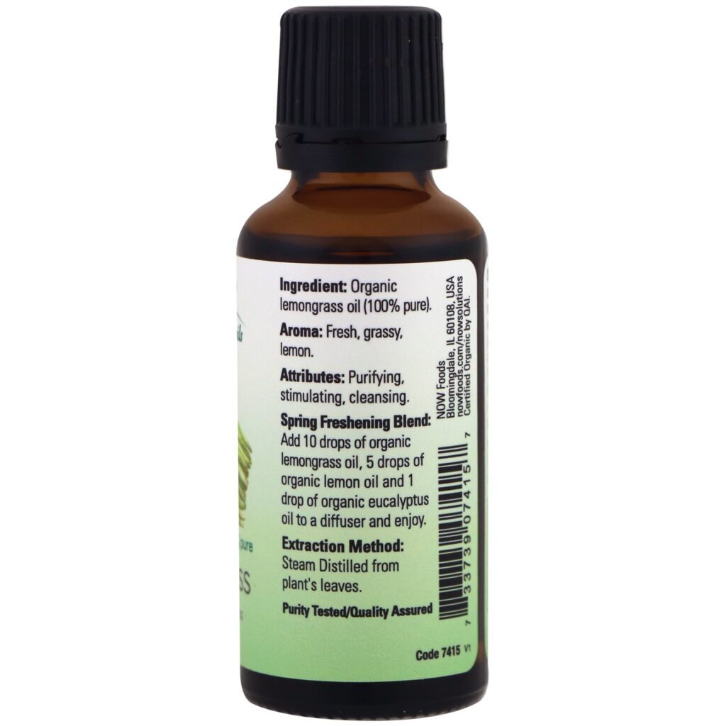 Now Foods, Óleos Essenciais Orgânicos, Capim-Limão, 30 ml (1 fl oz) - Imagem 2