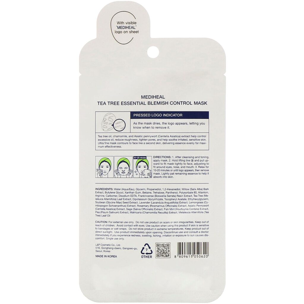 Mediheal, Tea Tree, Essential Blemish Control Mask, 1 Sheet, 0.81 fl oz (24 ml) - Imagem 2