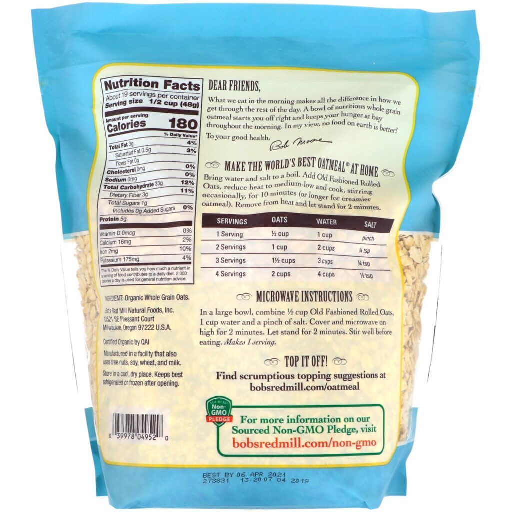 Bob's Red Mill, Organic Old Fashioned Rolled Oats, Whole Grain, 32 oz (907 g) - Imagem 2