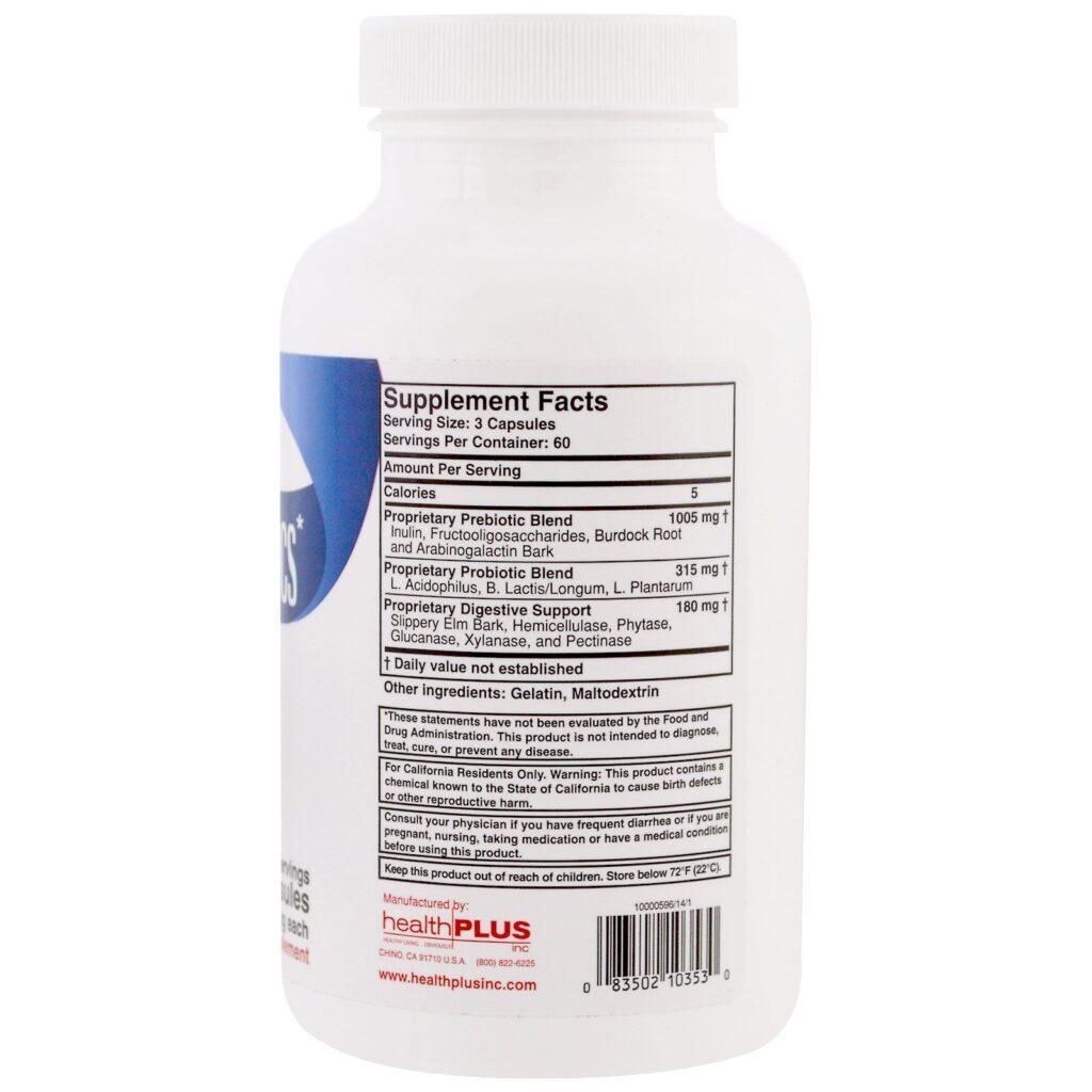 Health Plus, Fórmula Prebiótica, 500 mg, 180 Cápsulas - Imagem 2