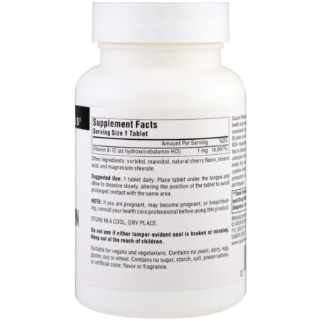 Source Naturals, Hidroxocobalamina, Vitamina B-12, Pastilhas Sabor Cereja, 1 mg, 240 Pastilhas - Image 2