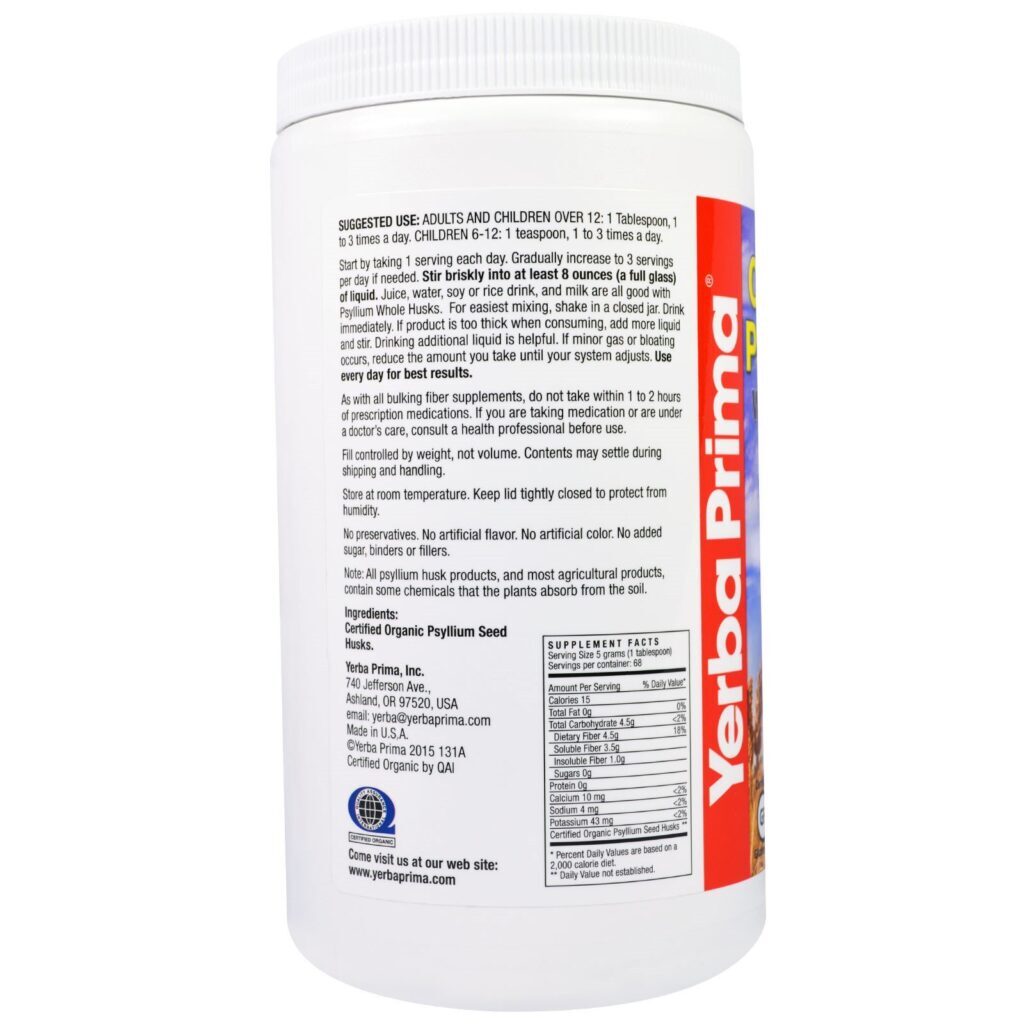 Yerba Prima, Cogumelos Inteiros de Psyllium Orgânico, 340 g - Imagem 2
