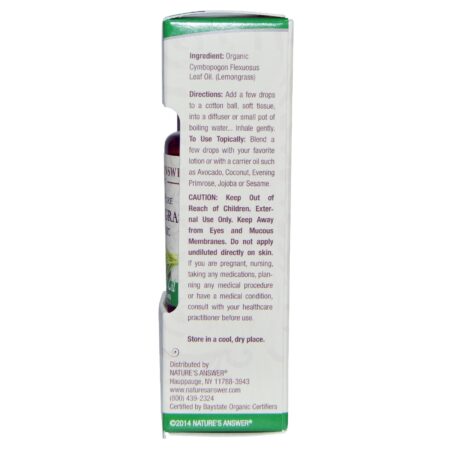 Nature's Answer, Óleo essencial orgânico, Erva-limão 100% pura, 15 ml - Image 2