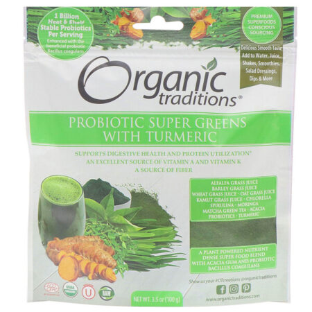 Organic Traditions, Probiótico de Superverduras com Cúrcuma, 100 g (3,5 oz)