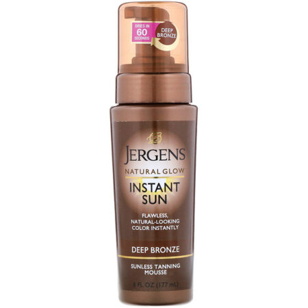 Jergens, Brilho natural, Instant Sun, mousse bronzeador sem sol, bronzeado profundo, 6 fl oz (177 ml)