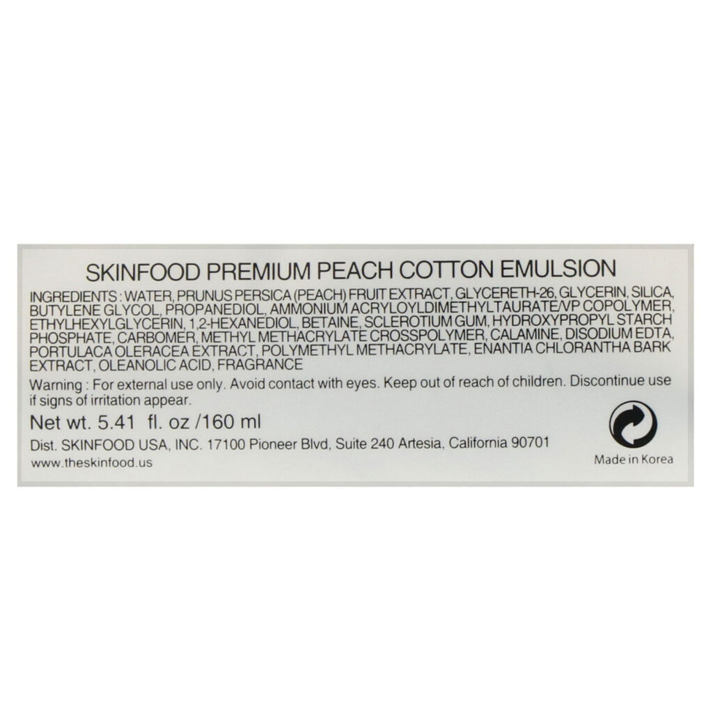 Skinfood, Premium Peach, Cotton Emulsion, 160 ml (5,41 fl oz) - Imagem 3