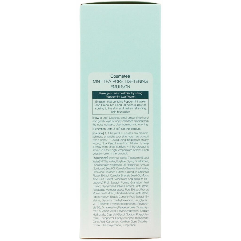 Cosmetea, Mint Tea Pore Tightening, Emulsão, 150 ml (5,29 fl oz) - Imagem 3