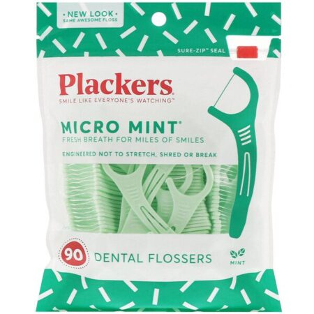 Plackers, Micro Mint, Limpador Dental, Hortelã, 90 Unidades