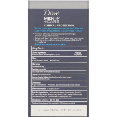 Dove, Men+Care, Proteção Clínica, Desodorante Antitranspirante, Clean Comfort, 48 g (1,7 oz) - Image 3