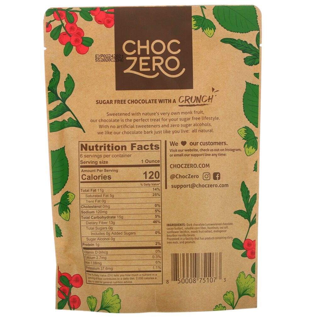 ChocZero, Dark Chocolate With Sea Salt, Hazelnuts, Sugar Free, 6 Bars, 1 oz Each - Imagem 2