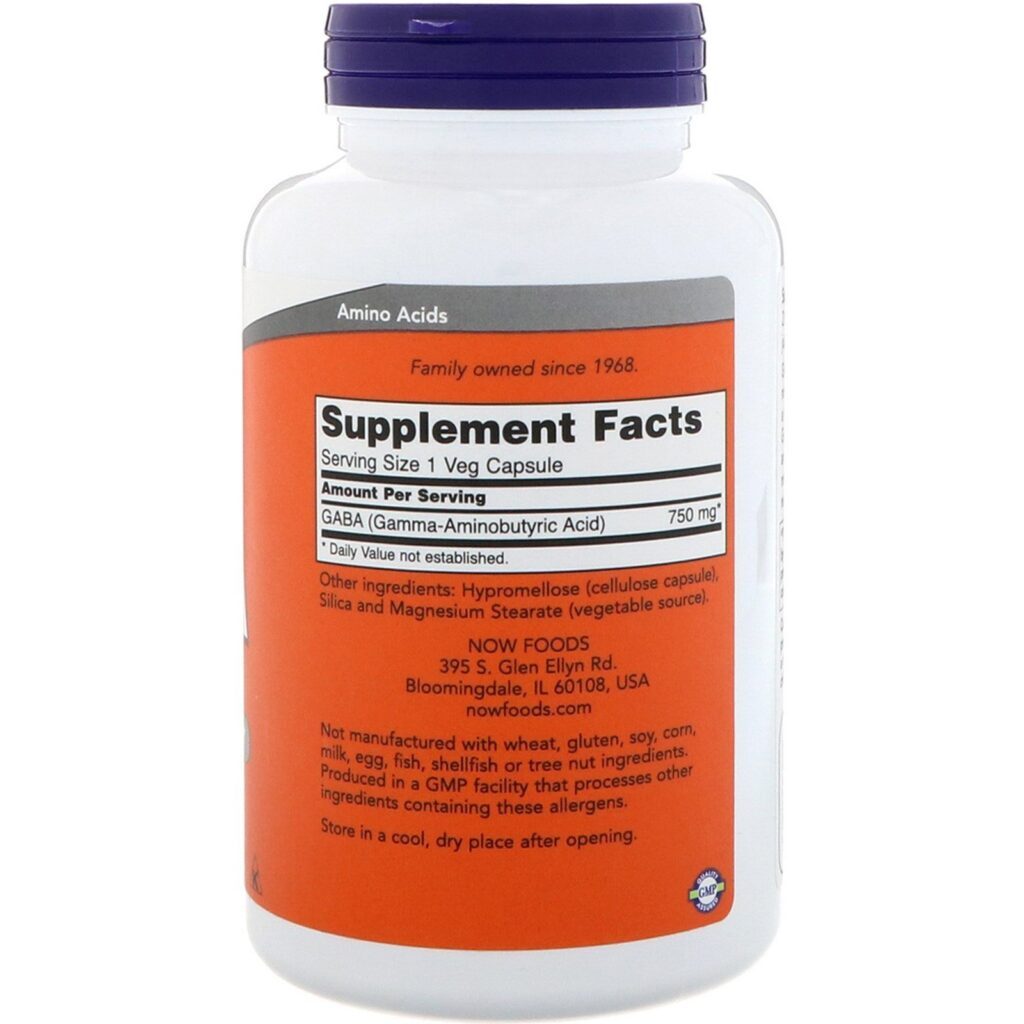Now Foods, GABA, 750 mg, 200 Cápsulas Vegetais - Imagem 2