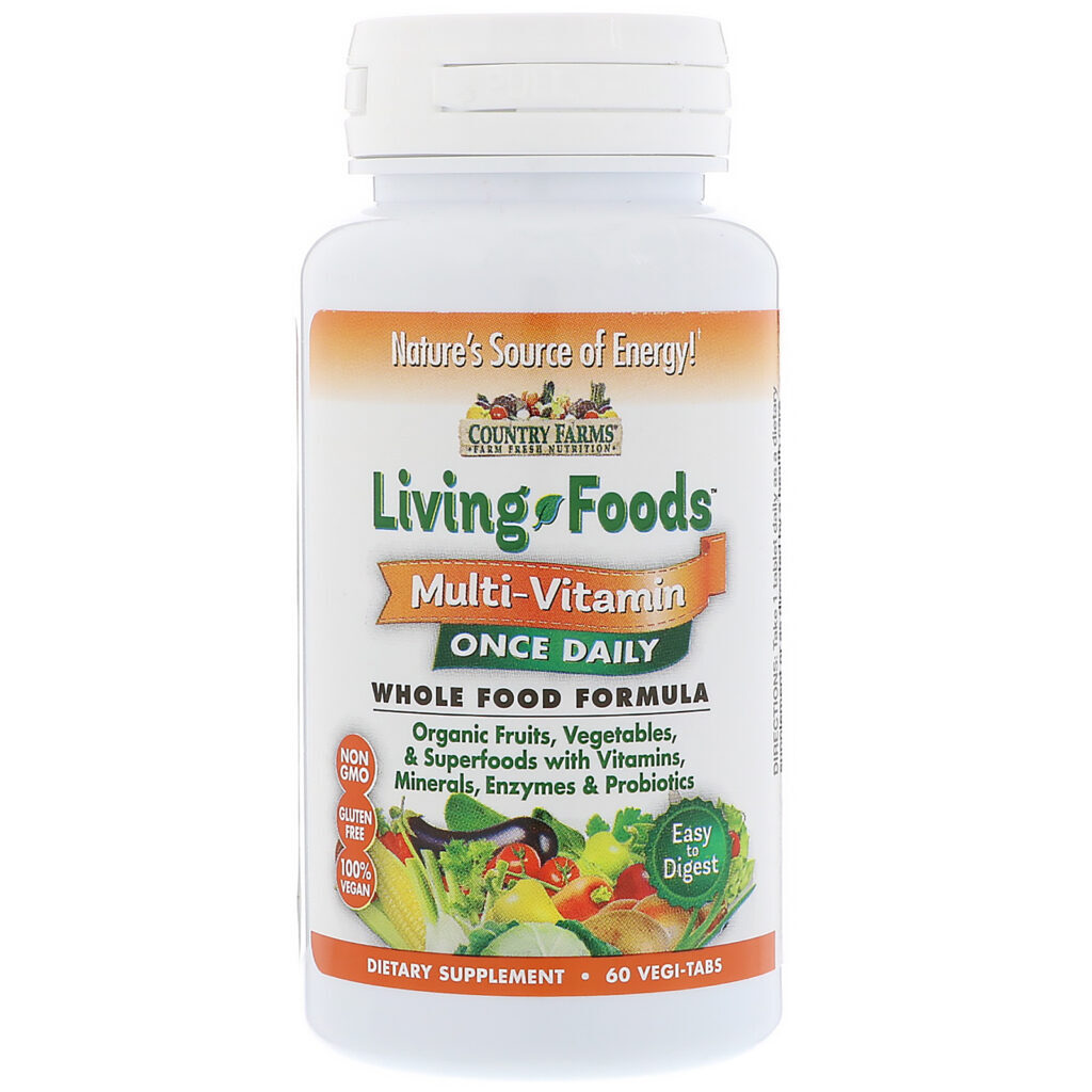 Country Farms, Living Foods, Multivitamínico Diário, 60 Comprimidos Vegetarianos - Imagem 3