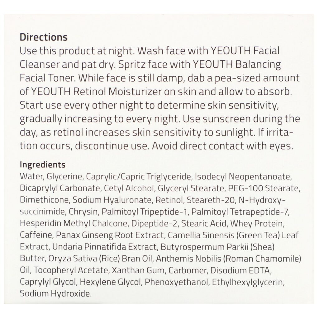 Yeouth, Hidratante Retinol, Ácido Hialurônico, Ginseng, Chá Verde, 1 fl oz (30 ml) - Imagem 4