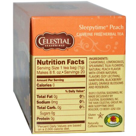 Celestial Seasonings, Chá de Ervas, Sem Cafeína, Pêssego Para Dormir, 20 Sacos de Chá, 1,0 oz (29 g) - Image 2