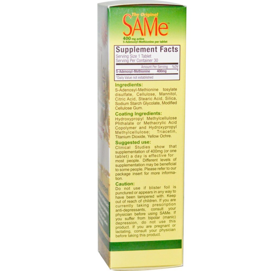 NutraLife, SAM-e (S-Adenosil-L-Metionina) Original, 400 mg, 30 Comprimidos Revestidos Entericamente - Imagem 2