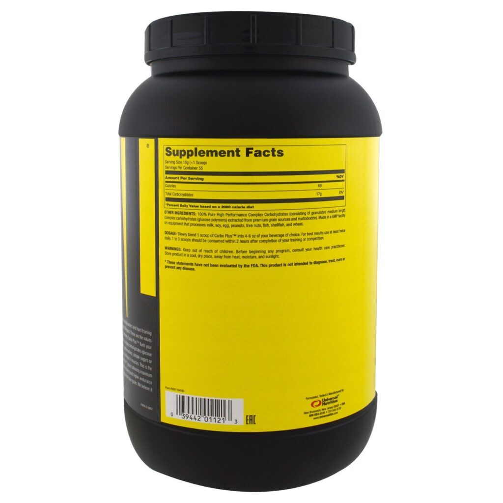 Universal Nutrition, Carbo Plus, Mistura para Bebida de Carboidratos Complexos de Alta Energia, Sem Sabor, 2,2 lbs (1 kg) - Imagem 2