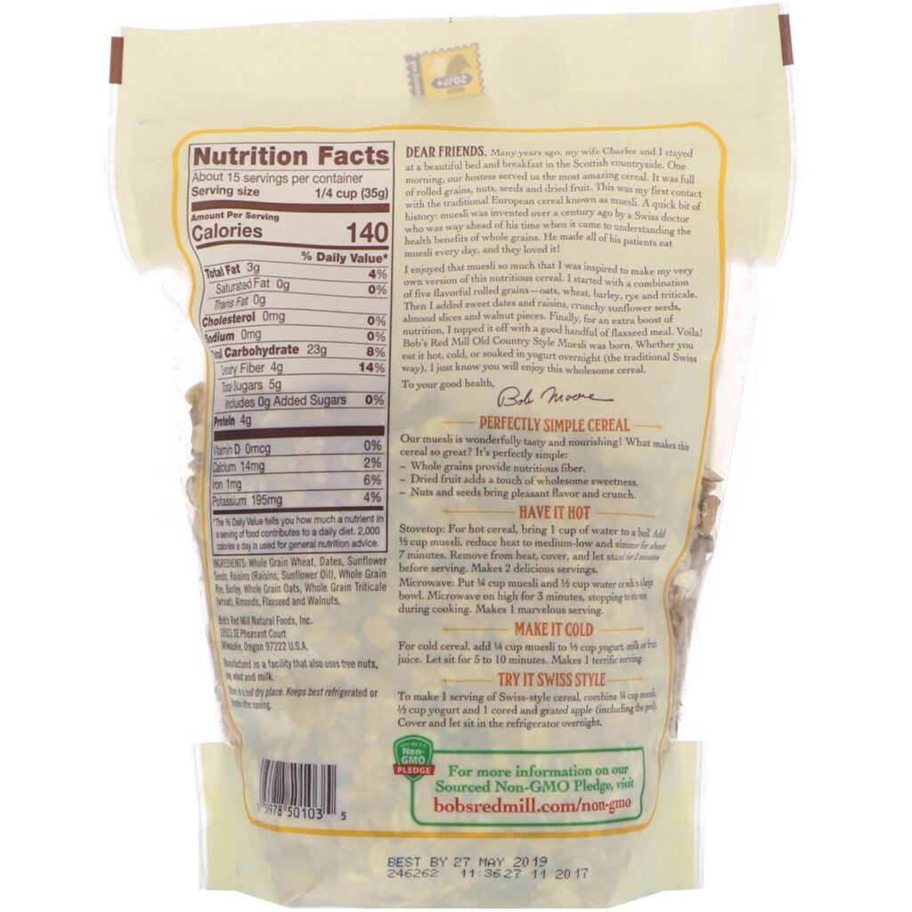 Bob's Red Mill, Muesli, Old County Style, Grãos Integrais, 510 g (18 oz) - Imagem 2