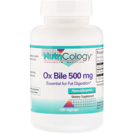 Nutricology, Ox Bile, 500 mg, 100 Cápsulas Vegetais