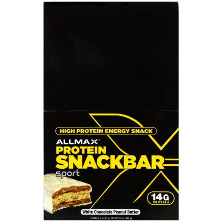 ALLMAX Nutrition, Lanche energético com alto teor de proteína, barra de proteínas, chocolate branco, manteiga de amendoim, 12 barras, 57 g (2 oz) cada - Image 2