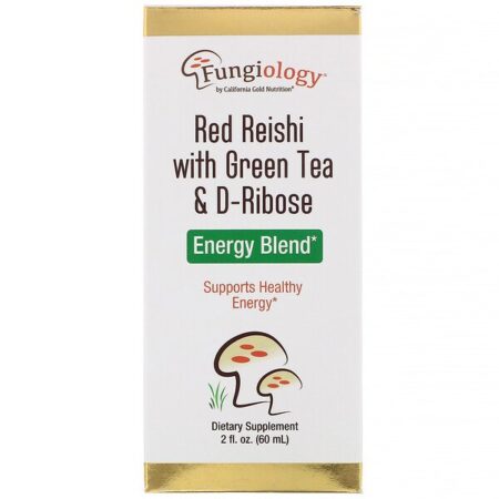 California Gold Nutrition, Fungiology, Reishi Vermelho com Chá Verde e Ribose, Mistura Energética, 2 fl oz (60 ml)