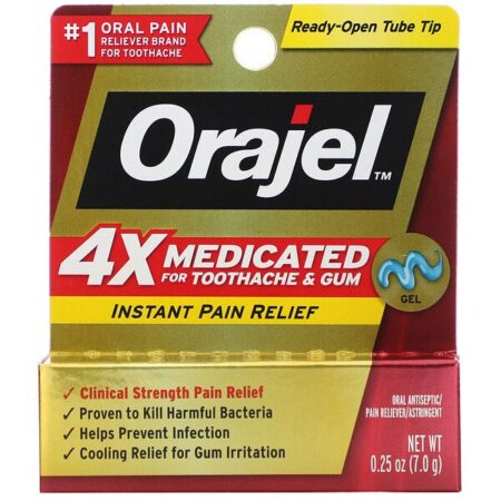 Orajel, 4X Medicated for Toothache & Gum, Instant Pain Relief Gel, 0.25 oz (7.0 g)