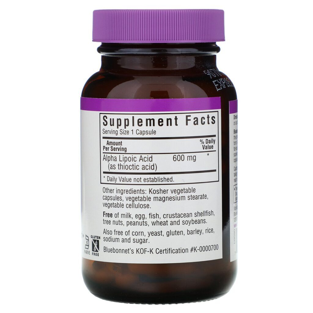 Bluebonnet Nutrition, Alpha Lipoic Acid, 600 mg, 60 Vegetable Capsules - Imagem 2