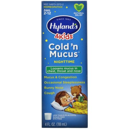 Hyland's, 4 Kids, Cold 'n Mucus Nighttime, Ages 2-12, 4 fl oz (118 ml) - Image 2