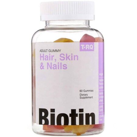 T-RQ, Balas de Goma para Adultos, Cabelos, Pele e Unhas, Biotina, Cereja com Laranja-Limão, 60 Balas de Goma