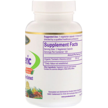 Paradise Herbs, Cúrcuma, 120 Cápsulas Vegetarianas - Imagem 2