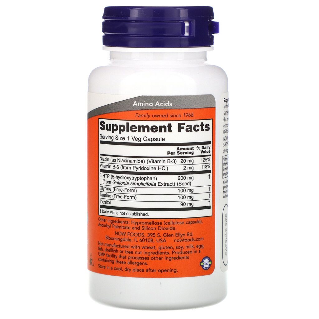 Now Foods, 5-HTP, Double Strength, 200 mg, 60 Cápsulas Vegetais - Imagem 2