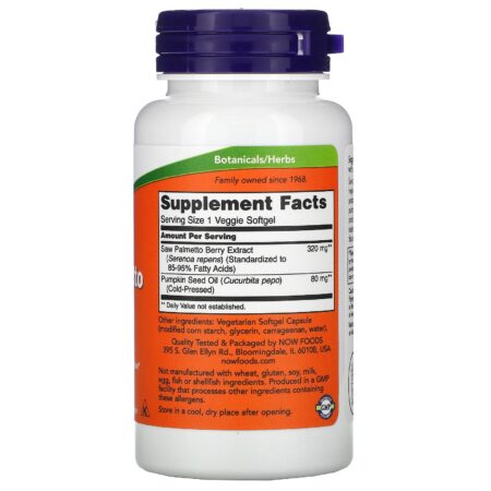 Now Foods, Extrato de Saw Palmetto, 320 mg, 90 Cápsulas Vegetais - Image 2