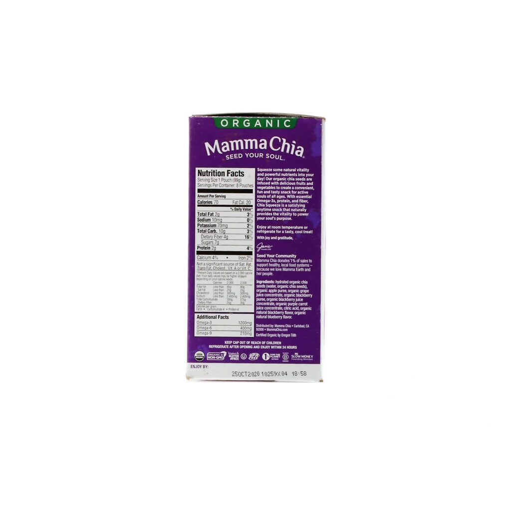 Mamma Chia, Organic Chia Squeeze, Vitality Snack, Blackberry Bliss, 8 Squeezes, 3.5 oz (99 g) Each - Imagem 2