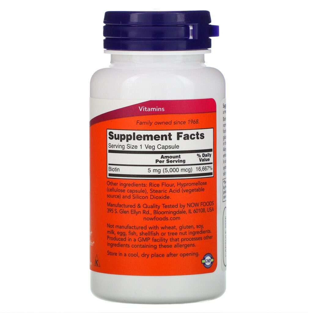 Now Foods, Biotina, 5.000 mcg, 60 Cápsulas Vegetais - Imagem 2
