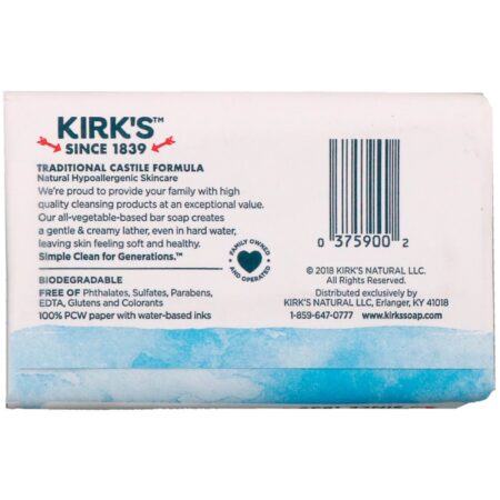 Kirk's, Gentle Castile Soap Bar, Original Fresh Scent, 4 oz (113 g) - Image 3