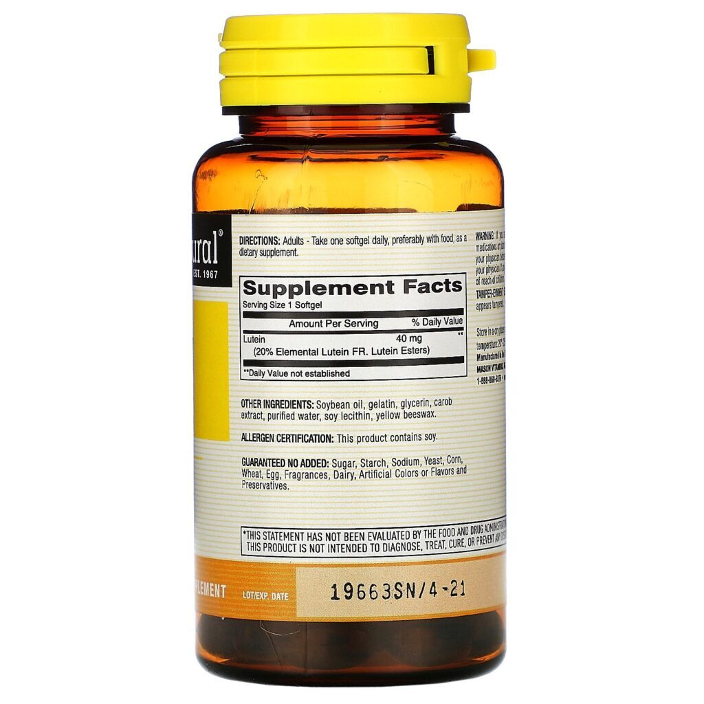 Mason Natural, Luteína, 40 mg, 30 Softgels - Imagem 2