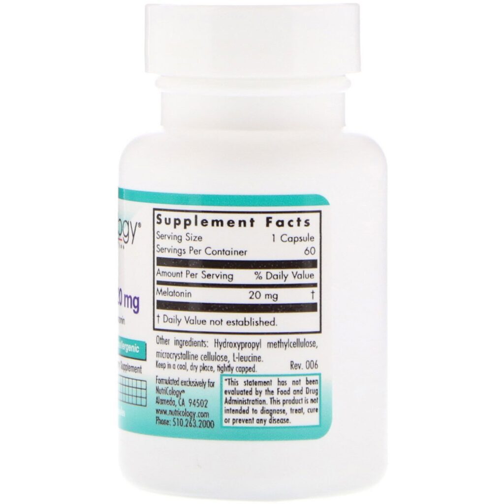 Nutricology, Melatonin, 20 mg, 60 Cápsulas Vegetais - Imagem 2