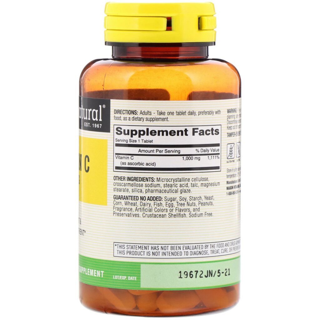 Mason Natural, Vitamin C, 1,000 mg, 100 Tablets - Imagem 2