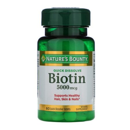 Nature's Bounty, Biotina, 5.000 mcg, 60 Comprimidos de Dissolução Rápida