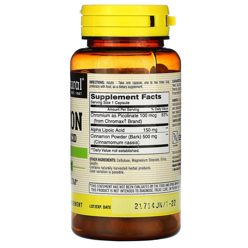 Mason Natural, Cinnamon Alpha Lipoic Acid, 60 Capsules - Imagem 2