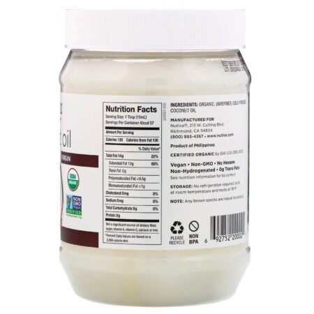 Nutiva, Óleo de Coco Orgânico, Virgem, 29 fl oz (858 ml) - Image 2