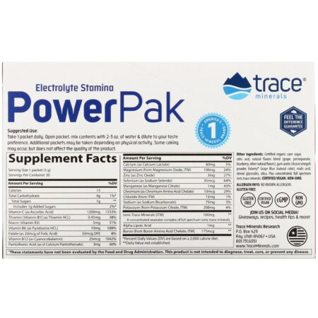 Trace Minerals Research, Electrolyte Stamina PowerPak, Pomegranate Blueberry, 30 Packets, 0.18 oz (5 g) Each - Image 2