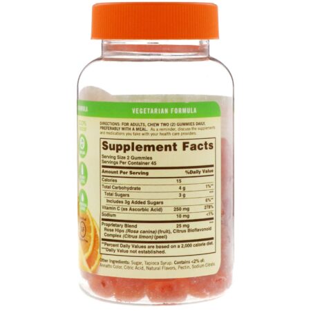 Sundown Naturals, Gomas de vitamina C com frutos de roseira e bioflavonoides, sabor laranja, 90 Gomas - Image 2