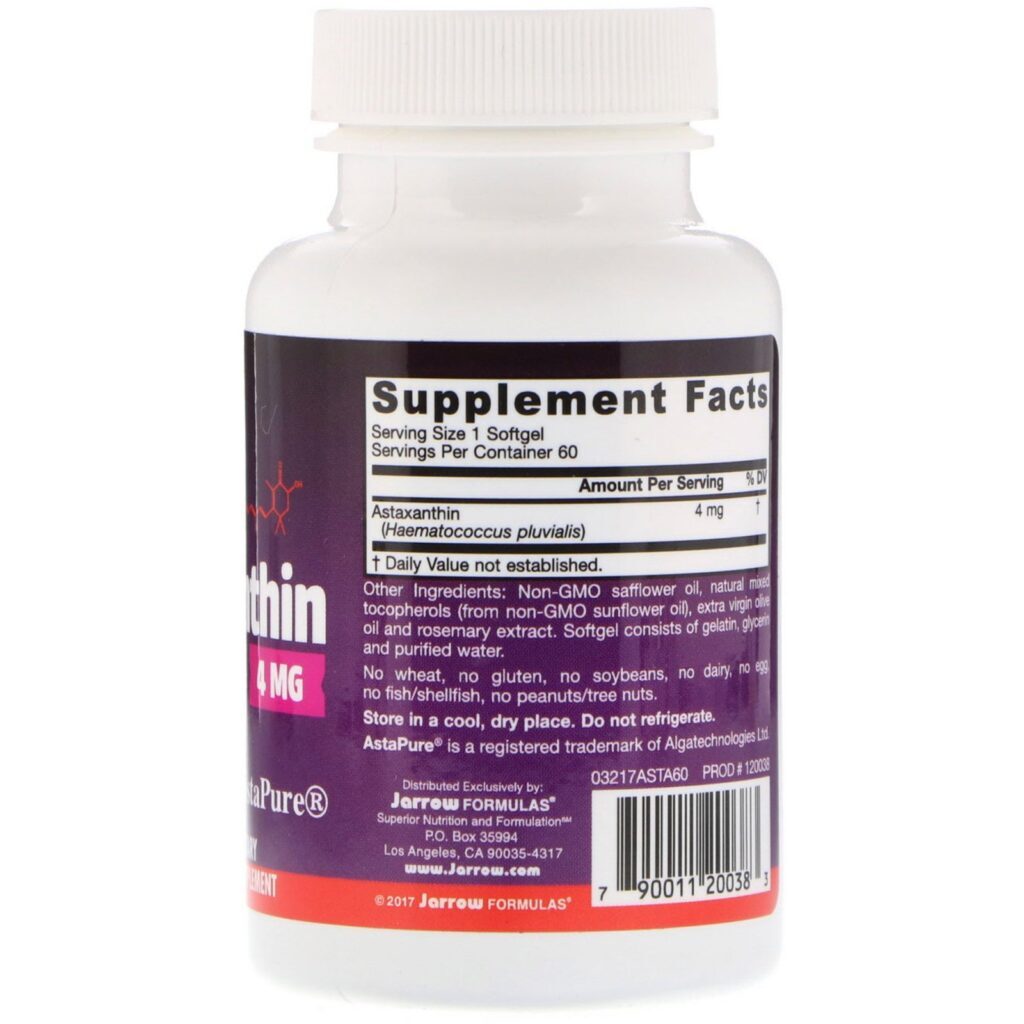 Jarrow Formulas, Astaxantina, 4 mg, 60 Cápsulas Softgel - Imagem 2