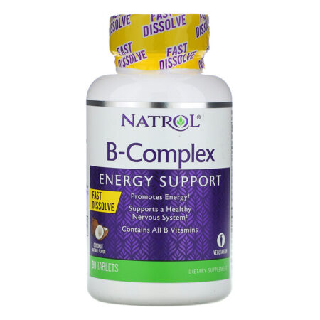 Natrol, Complexo-B, Dissolução Rápida, Sabor Natural de Coco, 90 Comprimidos