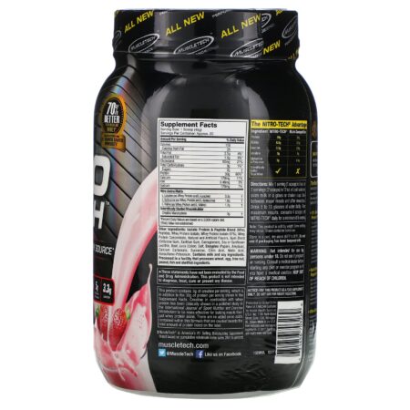 Muscletech, Nitro-Tech, Isolado de Whey + Construtor de Massa Muscular Magra, Morango, 907 g (2 lbs) - Image 2